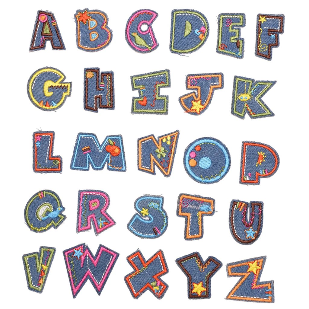 Letter Iron On Patches Sew On Appliques Embroidered Patch A-Z Letter Badge Decor