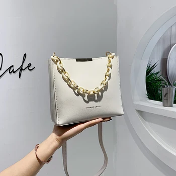 

Chains Bucket Messenger Bag Tote Crossbody Handbag PU Leather Flap Shoulder bags for women 2020 sac a min bolsa designer brand