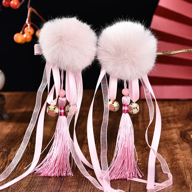 2 Pcs/Set Children Cute Pearl Hair Ball Bow Pendant Ornament Hair Clips Girls Lovely New Year Hairpin Kids Hair Accessories 7-2 Pcs