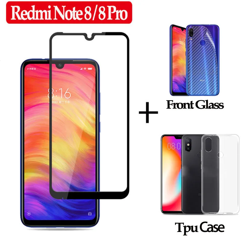 

360 Front + Back screen protector for xiaomi redmi note 8 tempered glass redmi note 8 pro soft crystal tpu Case note 8 pro glass