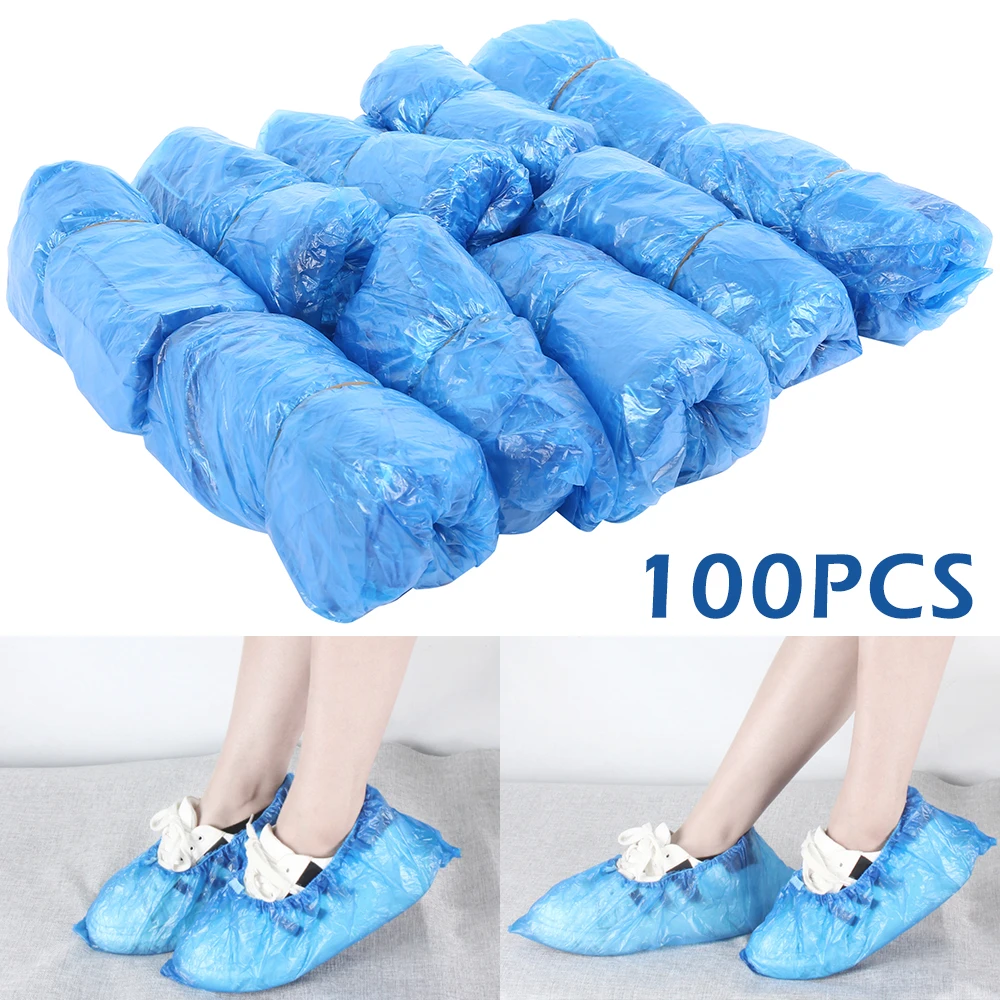 100Pcs Plastic Waterproof Disposable Shoe Covers Overshoes Rain Shoe