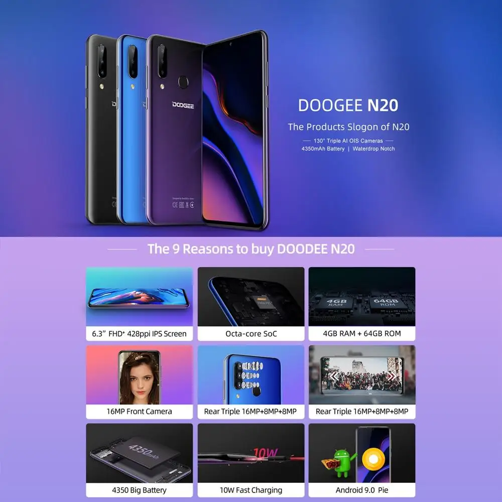 DOOGEE N20 мобильный телефон Android 9 0 4 аппарат не привязан к оператору сотовой связи