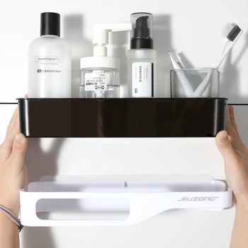 

Double Layers Bathroom Shelves Wall mounted Plastic Storage Rack Bathroom Organizer Toilet Storage Shelves Makeup Toiletries