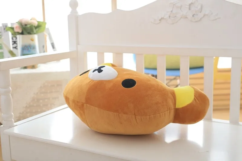 Мультяшная плюшевая подушка Rilakkuma, мягкий укомплектованный плюшевый мишка в виде головы коричневого медведя, милая подушка для дивана, Детский Рождественский подарок