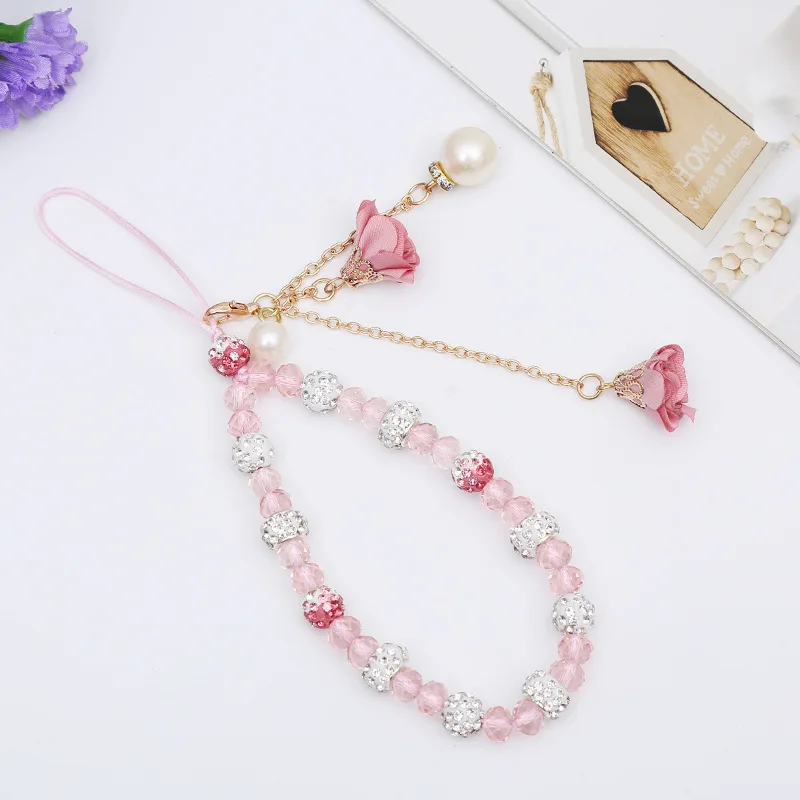 Shellnail Mobile Phone Lanyard Short Hand Strap for Key USB Diamond Bracelet Phone Case Flower Pendant DIY Tassel Phone Straps