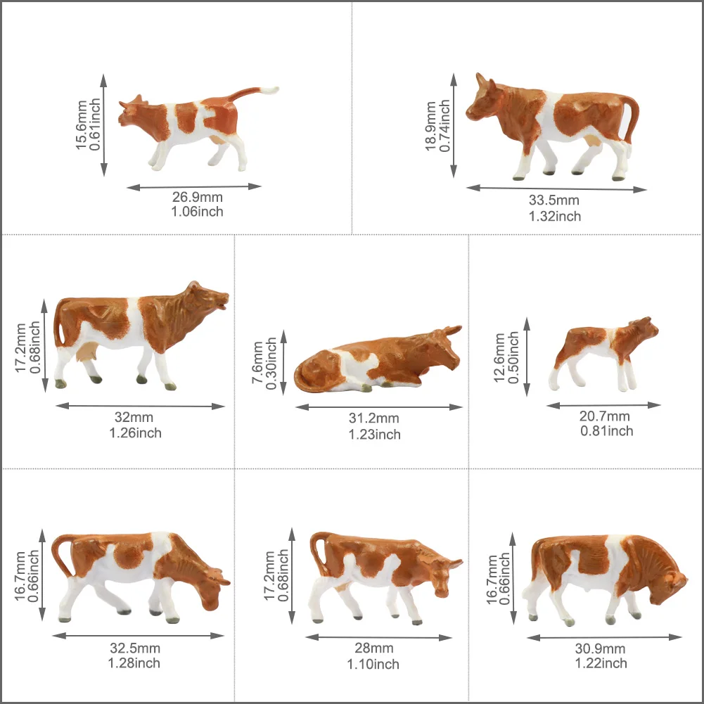Evemodel 36pcs Model Trains HO Scale 1:87 Model Horses Cows Farm Animals with Model Figures 4