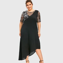 Wisalo, женские блестящие вечерние платья размера плюс 5XL, расшитое блестками асимметричное Макси-Платье, летнее элегантное черное платье с рукавом до локтя, Vestidos