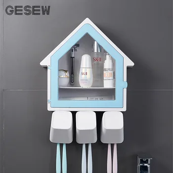 

GESEW Toothbrush Holder Wall-mounted Punch-free Waterproof Storage Rack Toothbrush Case Home Bathroom Accessories Sets