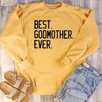 

Women Funny Cute Graphic Mother Days Gift Pullovers Pure Cotton Casual Youngs Quote Tops Best Godmother Ever Sweatshirt