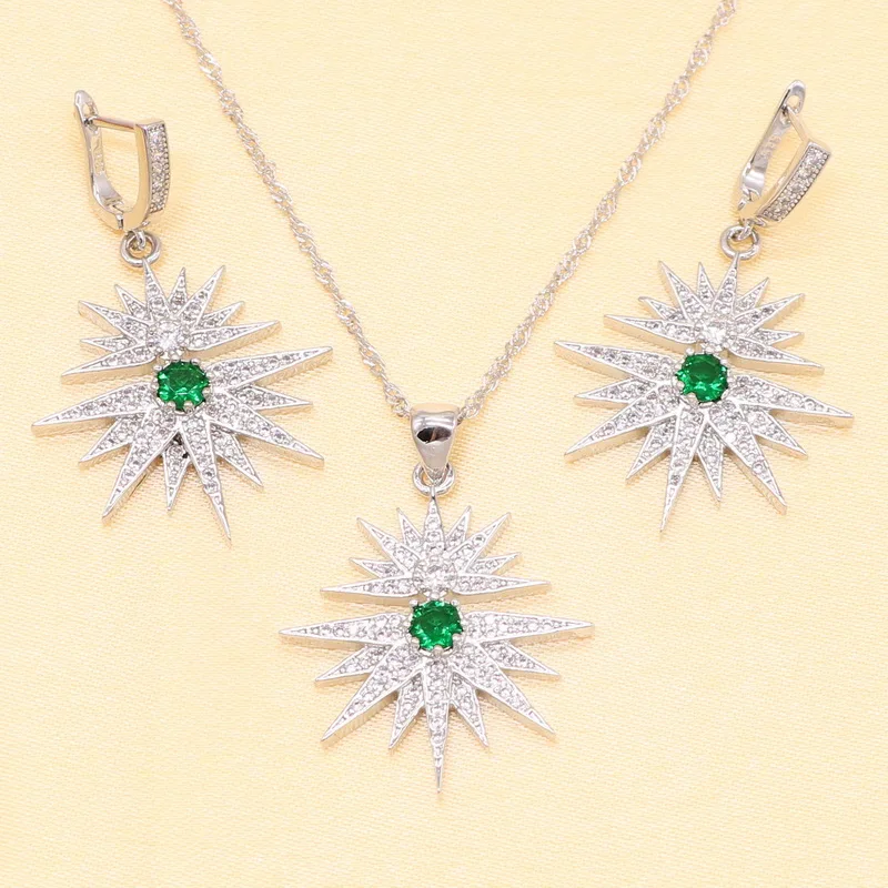 

925 Silver Jewelry Sets For Women Green Semi-precious Earrings Necklace Pendant Bridal Wedding Jewelry