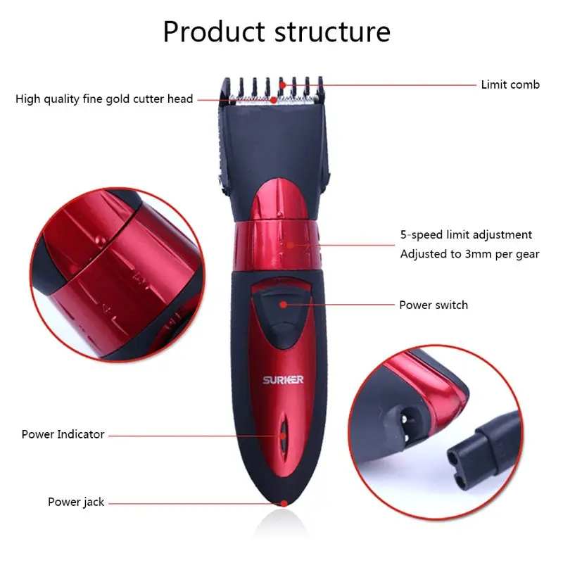 Профессиональный электрический триммер для волос перезаряжаемая машинка для стрижки волос Водонепроницаемая машинка для стрижки бороды