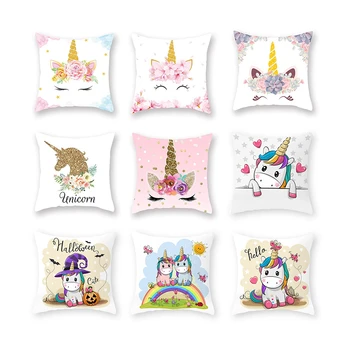 

Polyester Cushion Cover Cartoon Unicorn Pattern Throw Pillow Case Bedroom Living-room Home Decor Pillowcase 45x45cm Pillowcover