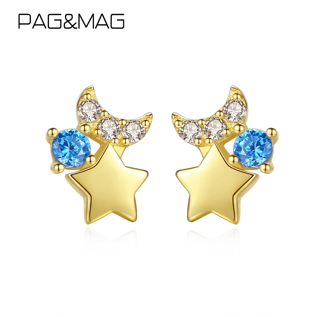 Женские сережки гвоздики PAG &amp MAG пусеты с изображением луны и звезд 14 к желтое