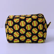 10 шт поликоттон желтый мяч спортивная косметичка, белый и красный мяч печати макияж с застежкой-молнией DOM109482