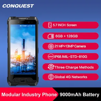 Перейти на Алиэкспресс и купить 2020 CONQUEST S19 IP68 Водонепроницаемый Android прочный смартфон мобильный телефон отпечатков пальцев Face ID телефон