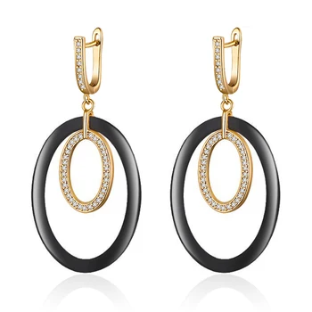 

Big Round Circle Ceramic Earrings for Women Cubic Zirconia Gold Silver Color Large Drop Earrings Fine Jewelry Gifts for Girls