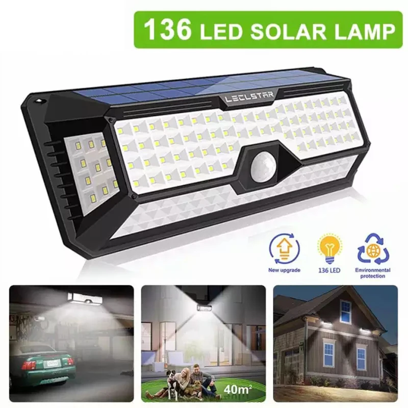 

136 Led Solar Light Outdoor Lighting Wireless Sensor Light, Front Door Garden Street Yard Super Bright