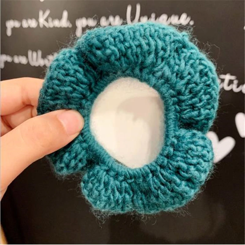 Blue Корейская новинка, шерстяное вязаное большое кольцо для волос из кишки, Осень-зима, одноцветные резинки для волос, держатель для конского хвоста, Женская эластичная веревка для волос - Цвет: Blue