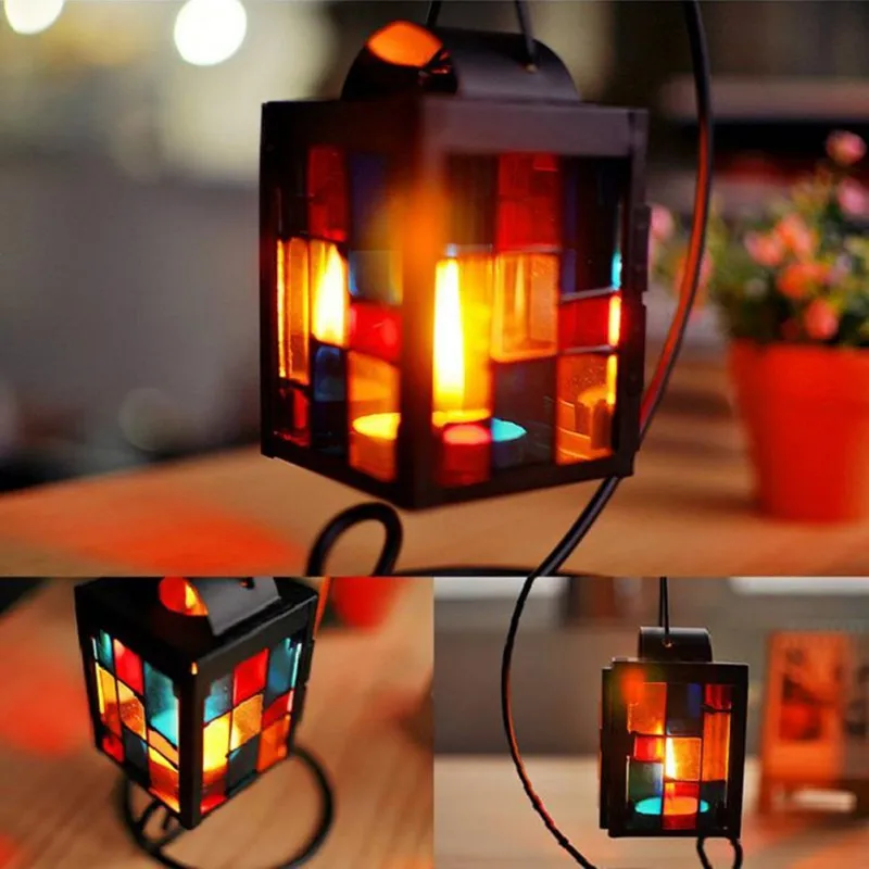 

Vintage Metal Hollow Candlestick Colorful Lantern Pendant For Candlestick Wedding Party Home Decoration