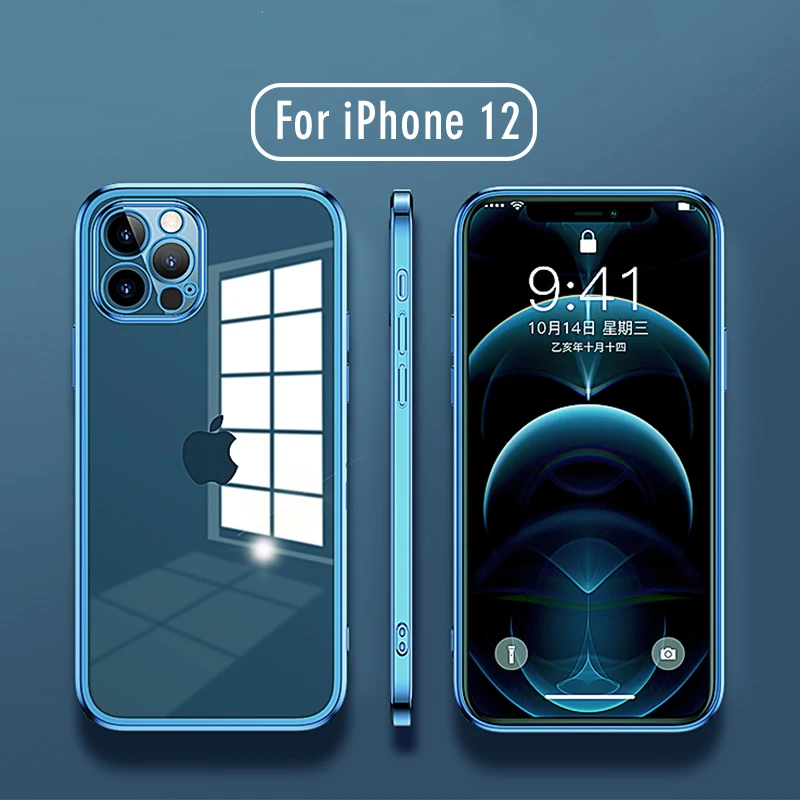 LOVECOM Plated Edge Square Clear Phone Case For iPhone 12 11 Pro Max 12 Mini XR XS Max 7 8 Plus Soft TPU Clear Phone Back Cover|Phone Case & Covers| - AliExpress