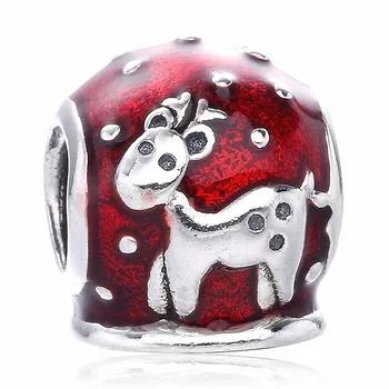 

Authentic 925 Sterling Silver Bead Charm Red Enamel Snow Globe Reindeer Beads Fit Bracelet Bangle Diy Jewelry