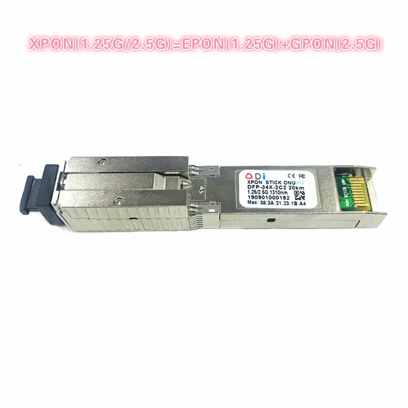 XPON SFP ONU Stick с MAC SC коннектором 1490/1330nm DDM pon модуль 1 25/2 5 gсовместим EPON/GPON (1 244 Гбит/с/2