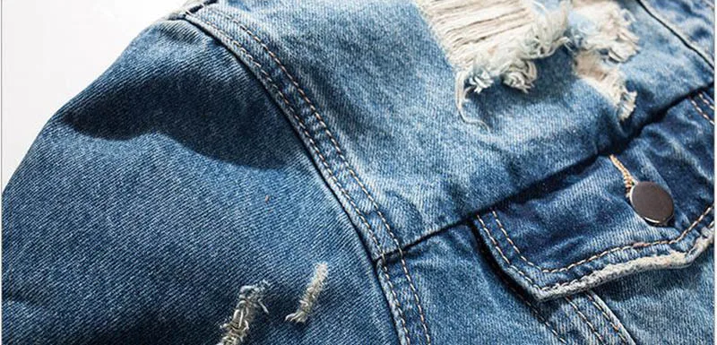 KIOVNO Men High Street Ripped Denim Jackets Coats Sleeves Badge Patchwork Jeans Jackets For Male Waist Belt (4)