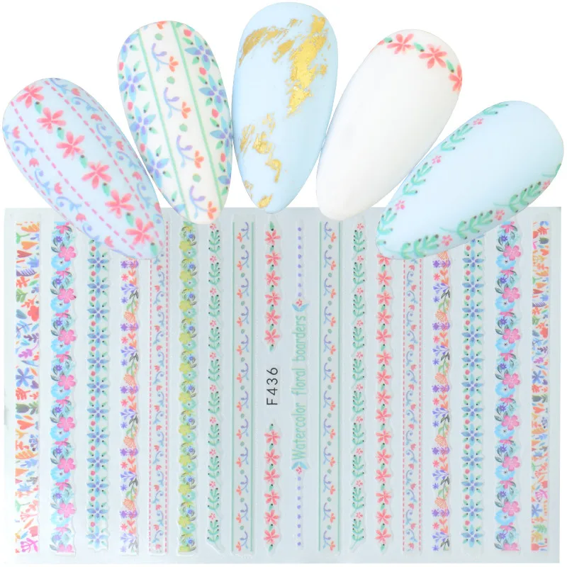 

1 Sheet Flower Leaves Plants Nail Decals Colorful Lace Flower Nail Decals Self Adhesive 3D Embossed Stickers Nail Art Decoration