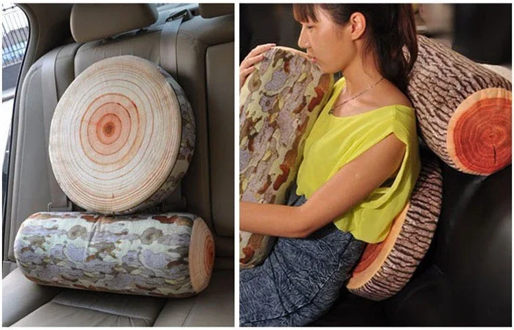 3D Novelty Stump Log Wood Throw Pillow Sycamore Tree Cushion Home Office Car Soft Decor