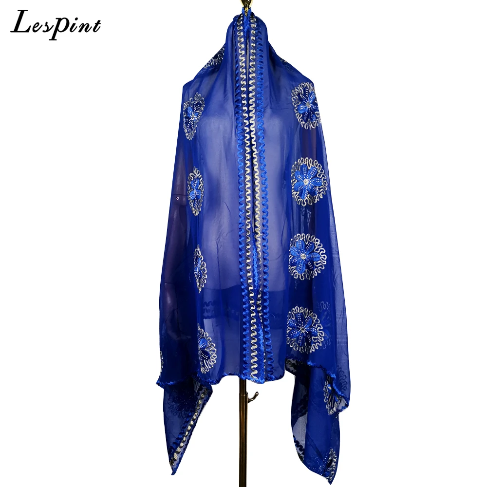 7 Pieces Chiffon Hijab Embroidery Diamonds African Woman Scarf For Muslim Women India Turkey Islam Fashion Shwal Wraps Les-001