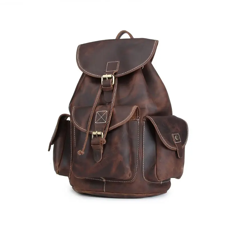 Leather Backpack Vintage Genuine Leather Travel Backpacks Rucksack School Laptop Camping Hiking Bag for College