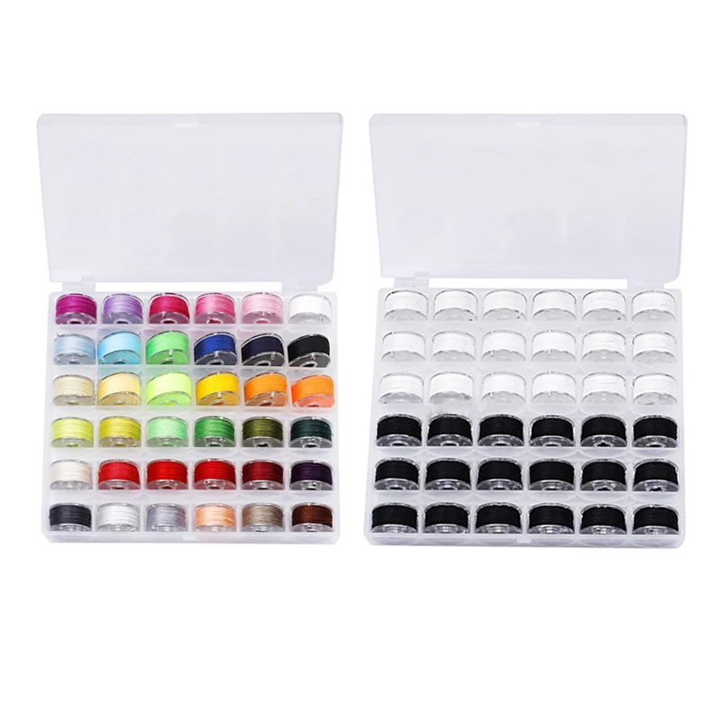 

Hot Selling 36 Pcs Coloful Sewing Thread 25 Grid Clear Plastic Machine Bobbins Embroidery Pre-wound Bobbins Thread Kit