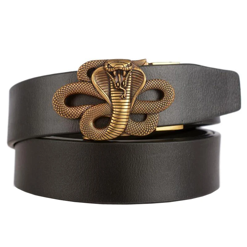 

Western Cobra Snake Leather Auto Buckle Men Belt Fashion Business Jeans Canusal Men Belt