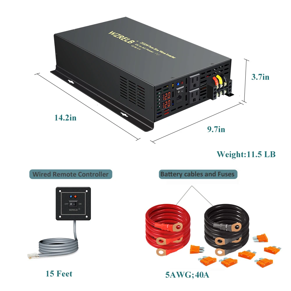 순수 정현파 태양 광 인버터 전원 2000W 변압기 12V/24V/48V/96V/110V DC AC 110V/120V/230V/240V 변환기 유선 제어