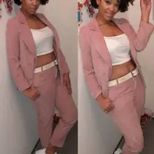 Осень и зима женский вельветовый Блейзер комплект из двух предметов с зубчатым воротником Повседневная Куртка Свободная Женская одежда S80518L