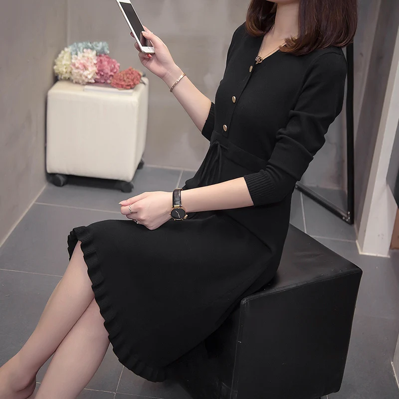 Milinsus Plus Size V Neck Knit Women Sweater Dress Fashion Button Pullover Sweaters Korean Pink Soft Dresses Winter Clothes