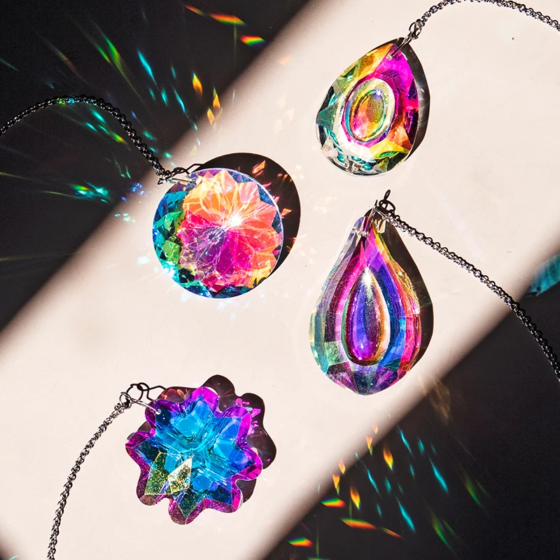 Sun Catchers Colorful Crystal Window Hanging Rainbow Maker Prisms 4 Pack for Bedroom Home Garden Christmas Tree Decor