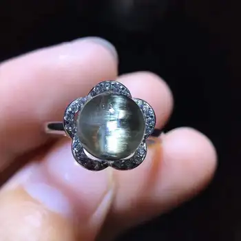 

Natural Brookite Platinum Silver Rutilated Quartz Adjustable Ring 10mm Woman Oval Love Gift 925 Sterling Silver Ring AAAAA