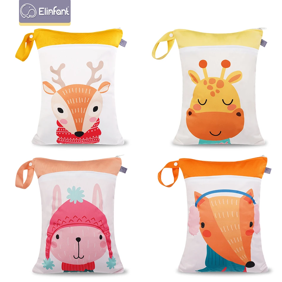 Venta caliente Elinfant-Bolsa de pañales para bebés, bolso organizador colgante para cambiador de cochecito, patrón de tela húmeda, doble cremallera de dibujos animados, 30*40cm 1zWX5bOeK