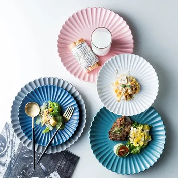 

Nordic Creative Ceramic Round Chrysanthemum Dinner Plate Fruit Salad Cake Plate Steak Western Kitchen Tableware 8 Inch 10 Inch