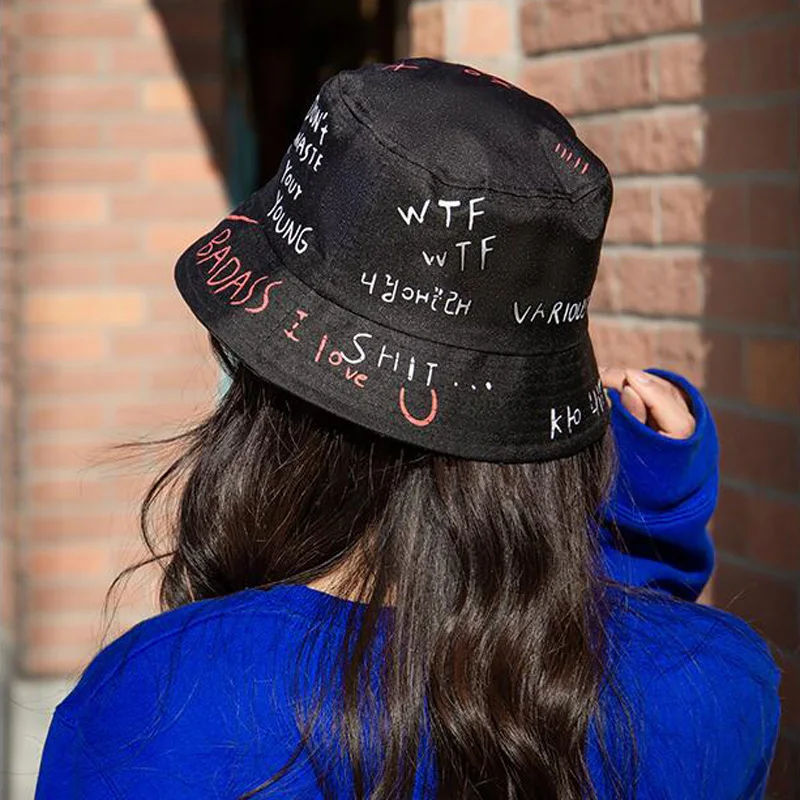 New Fashion Unisex Graffiti Print Bucket Hat Summer Men Women