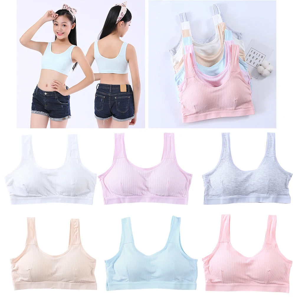Girl's Seamless Puberty Bra Yoga Tank Top Wireless Cotton Bralette Teenager Bra Training Bra Children Kids Underwear Clothing