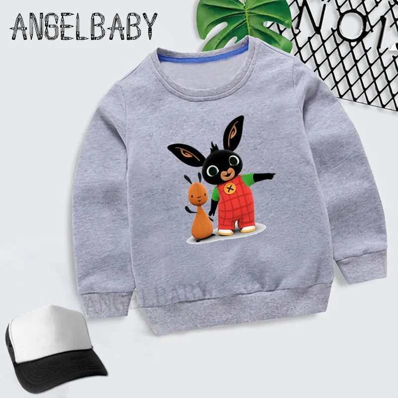 Детские толстовки с капюшоном с принтом кролика и кролика; свитер для мальчиков и девочек; детские осенние Топы; хлопковая одежда для малышей; KYT5169