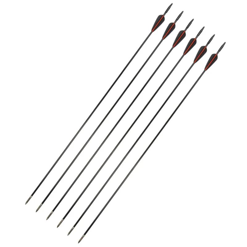Arco e Flecha de Fibra de Vidro com Preto e Vermelho Pena para Recurvo Polegada Cor Composto Arco Tiro Caça Accessorie 6 - 12 Pçs 31.5 4 flecha de fibra de vidro com preto