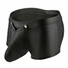 Men Boxer Shorts Gay Big Penis Bag Underwear Sexy Low Waist Patent Leather Buttons Erotic Boxer Cueca U Convex Underpants Shorts 3