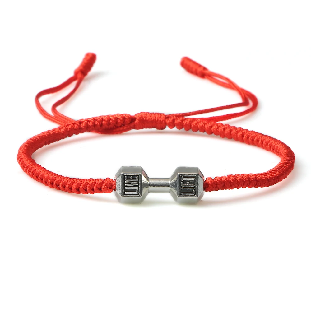 Charm Dumbbell Strand Bracelets | Handmade Braid Knot Adjustable Bracelets | Barbell Fitness Energy Jewelry | Couple Gifts