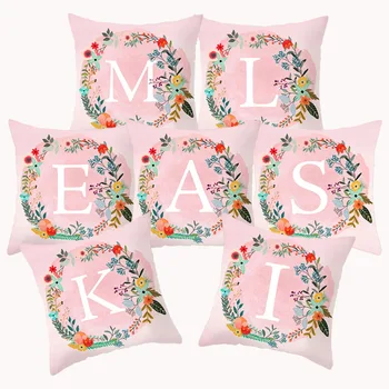 

Pink Flower Letter Decorative Pillow Cover Polyester Cushion Cover Alphabet Children Throw Pillows Case 45x45 Sofa Home Decor