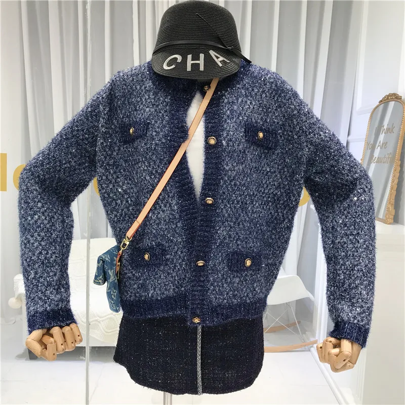 

Amolapha Women Button Fake Pocket Tassel Pacthwork Knitting Cardigans Elegant Knit Jacek Coats