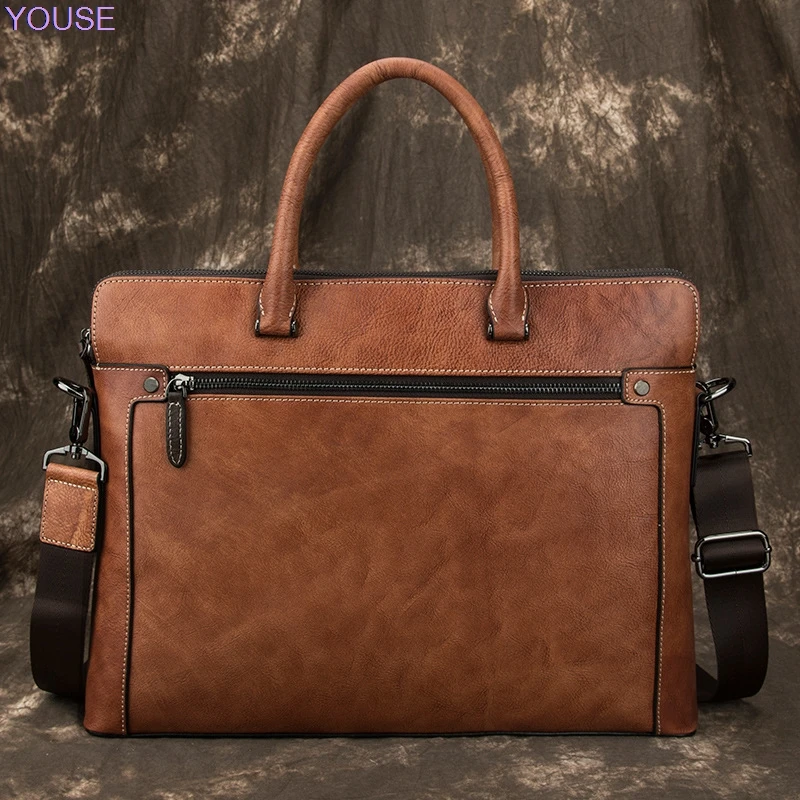 

Men's Bag Business MEN'S Handbag Cross Shoulder Bag Genuine Leather Retro Briefcase Computer Bag Leather Bag 4413