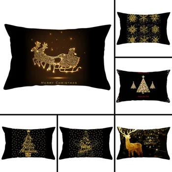 

1pc 30x50cm 2019 new black gold Christmas Pillowcase Polyester Peachskin Pillowcases Waist Pillow Cover Decorative Pillows Cover